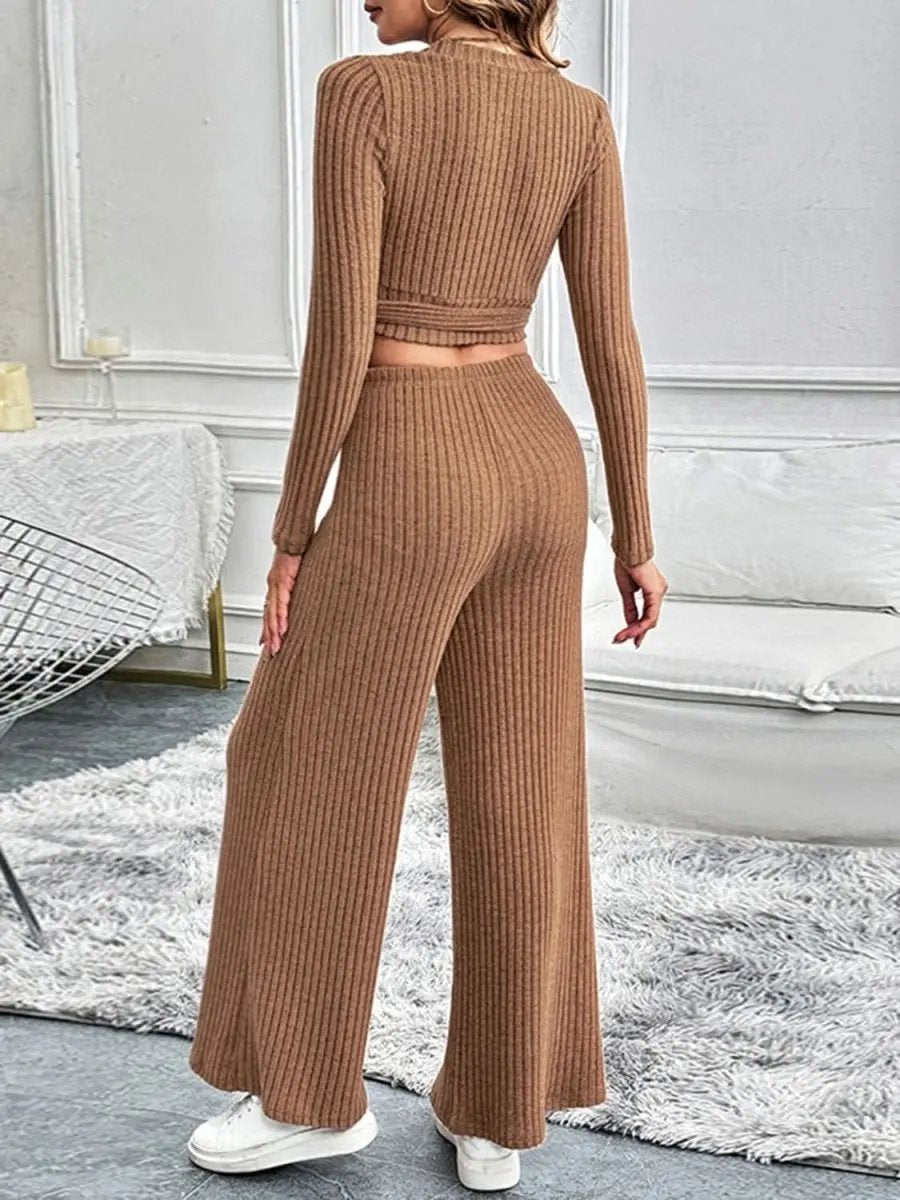 Perfee Surplice Long Sleeve Top and Pants Set - Love Salve